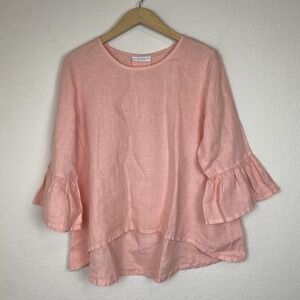 Bryn Walker Size M Linen Bell Sleeve Top Blouse Ballet Pink Minimalist Peasant
